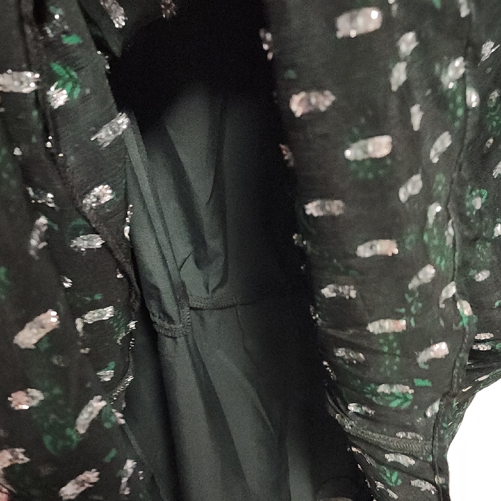 LOFT Metallic Clip Pintucked Flare Dress Green & Silver Size L - Picture 11 of 12